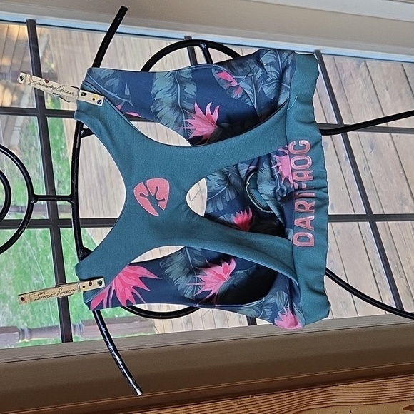 DartFrog Floral Sports Bra with Pink and Teal Design Sz. L - Picture 5 of 6